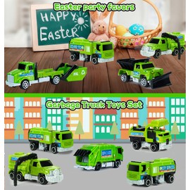 Tcvents 6 Pcs Diecast Garbage Truck Toys for Kids Boys 3 4-7 8 9, Mini Alloy Car Toy Recycling Sanitation Trucks Model Set, Educational Toddler Toys Birthday Party Gifts for Kids Girls, 1:64