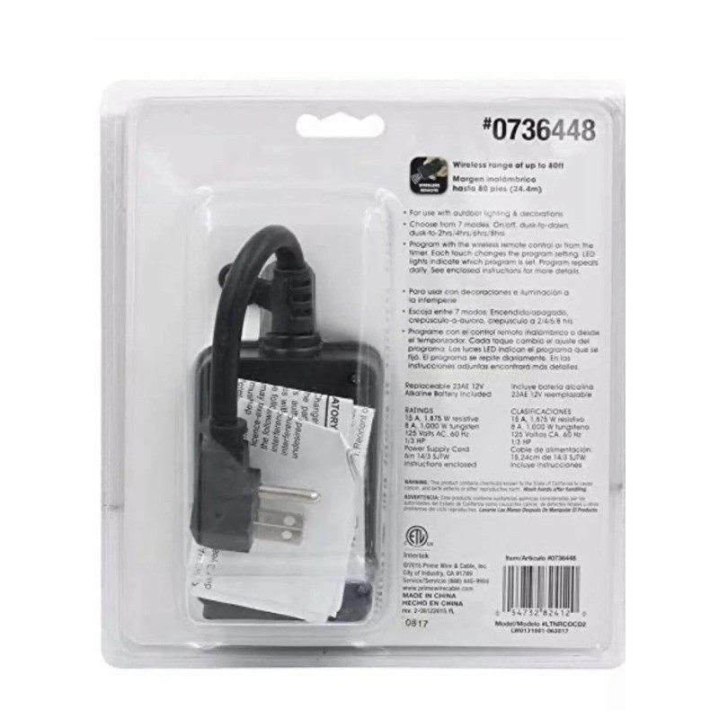 Prime Outdoor Timer PRIME 2-Outlet Plug-In Countdown Lighting Wireless Smart