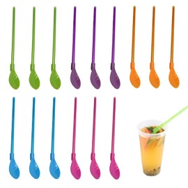 fKiZanthene 15-Piece Reusable Spoon Reusable Straws, 5-Color Set with Built-in Spoon for Slushies, Smoothies & Daily Drinks