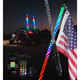 Xprite 2PC 4FT Spiral RGB LED Whip Light with Spring Base, App & Remote Control Stop Turn Reverse Brake Lights Chasing Antenna Lighted Whips, Compatible with SXS ATV UTV Polaris RZR Can-am Jeep