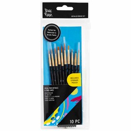 Brea Reese: Brush Set: Detailed Pack - 10pc - Gold Taklon Bristles, Storage Pouch, Perfect for Watercolor & Acrylic Paints, Adult Art Supplies