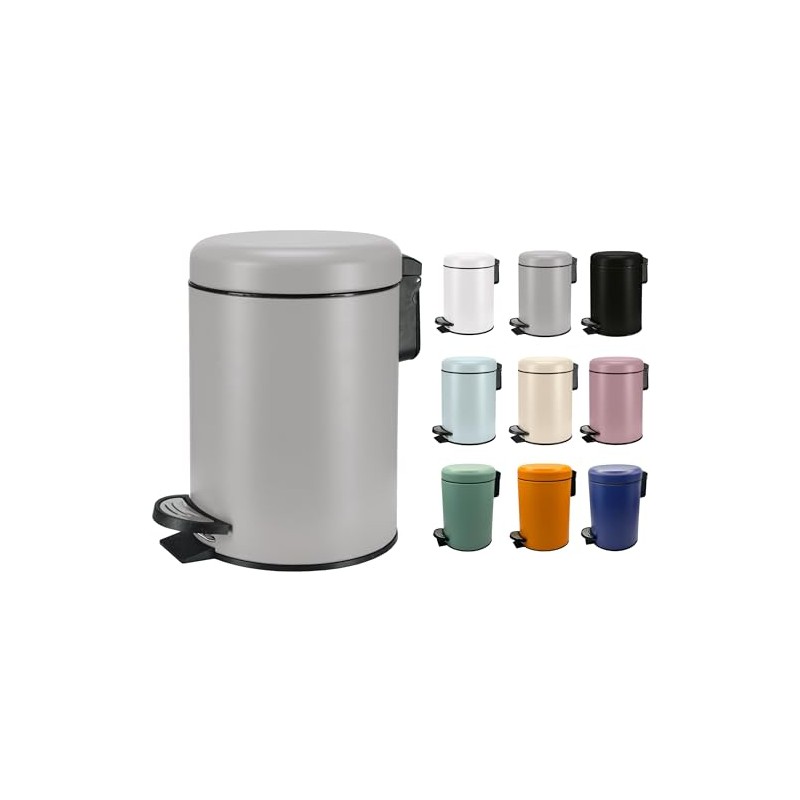 KW Soft Shade Small Round Pedal Bin 3ltr (Grey, 3