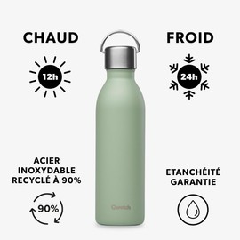 Qwetch - Lime Green 600ml Active Insulated Flask - Recycled Stainless Steel Handle - 24 Hours Cold and 12 Hours Hot - Waterproof, BPA Free & Compact