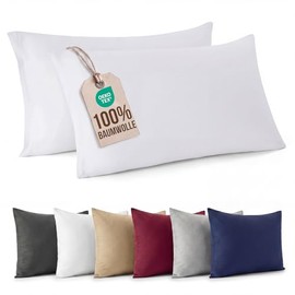 Cushion Cover 40 x 60 cm, Set of 2 – 100% Jersey Cotton 140 gsm, Pillowcase and Cushion Cover with Zip – Soft, Easy to Iron & Hypoallergenic – White – Oeko-Tex Standard 100 Certified