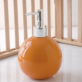 Ceramic Soap Dispenser for Bathroom Kitchen Shower Round Ball Shaped Decorative Modern Minimalist Refillable Hand Lotion Pump Bottle for Liquid Soap Shampoo Lotions Orange