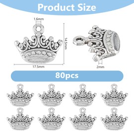 DICOSMETIC 80Pcs Vintage Crown Pendants Small Crown Charms Alloy Tiara Charm 14.5x17.5x2mm Antique Silver Cute Jewelry Charms for Necklace Bracelet Jewelry Making, Hole: 1.6mm