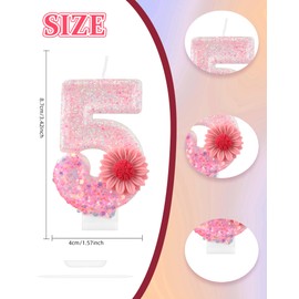iNINGER Pink Number Birthday Candles, Pink Daisy Birthday Candle, Glitter Candle for Girls 6th Birthday Baby Showers Party Decorations