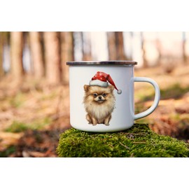 MAXIKIWI Langlebige Emaille-Kaffee- oder Tee-Camping-Tasse für drinnen und draußen, Motiv: mürrische Weihnachtshunde, 350 ml