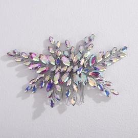 Teyglen Simple Crystal Rhinestone Wedding Hair Comb Bride Crystal Wedding Hair Comb Handmade Rhinestone Hair Piece Bridal Headpiece Sparkly Hair Accessories for Women(Ab color)