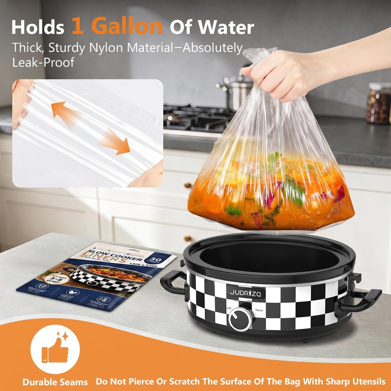 30Pcs Slow Cooker Liners 13"x 21" Size Fit for 3-8