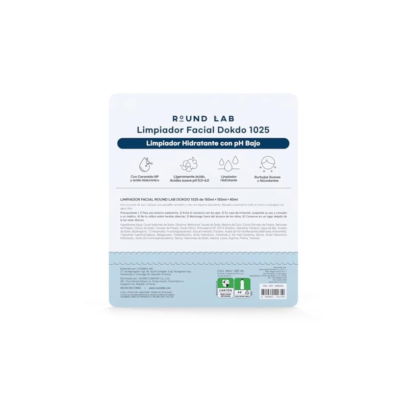 Round Lab 1025 Dokdo Cleanser Limpiador Facial Hidratante con pH
