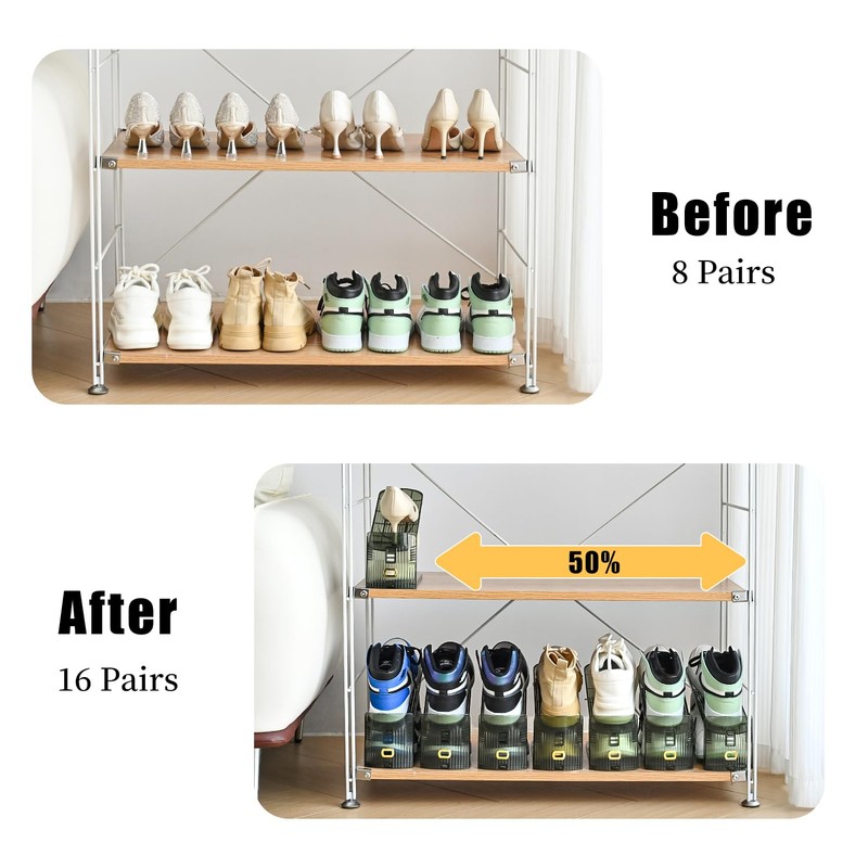 Uni HIMO Shoe Slots Organizer, Clear Shoe Stacker, Adjustable Level