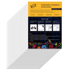 Siumir 30PCS Embroidery Stabilizer, A4 (8.27"x11.69") Sticky Water Soluble Embroidery Paper Print or Draw Stabilizer for Embroidery by Hand & Machine