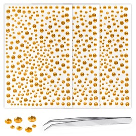 3 Sheets Self Adhesive Gems Yellow Rhinestone Stickers 3-6mm Diameter Diamante Crystal Decals Festival Face Jewels Bling Pearls for Face Eye Makeup Nail Body Crafts includes Tweezers (Yellow)