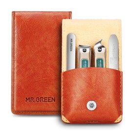 MR.GREEN Premium Nail Clippers Set with Leather Case - Timeless 4-Piece Stainless Steel Manicure Pedicure Set for Men and Women, Compact Organiser for Fingernails & Toenails (Classic Brown)