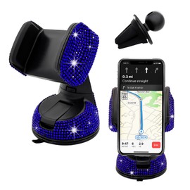Suvnie Bling Car Phone Holder, 360 Degree Adjustable Crystal Auto Dashboard Air Vent Cell Phone Mount, Universal Car Phone Holder Mount for Windshield Dashboard and Air Outlet (Royal Blue)