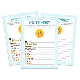 Inkdotpot Pack of 50, Boy Baby Shower Party Collection, Pictionary Baby Shower Party Games, Activities, Decorations, Blue Baby Cot Theme Party Supplies