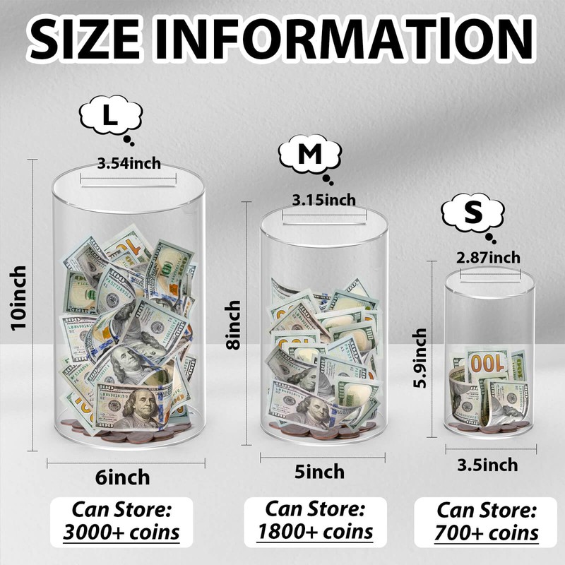 LMSNE Piggy Bank for Adults or Kids, Clear Piggy Bank