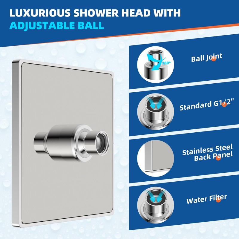 Hibbent Thickness Metal Rain Shower Head, 6 Inch High Pressure