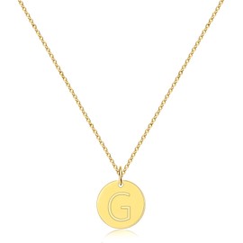 Initial Disc Necklace Gold Initial Pendant Necklace Letter Coin Necklaces for Women (G)