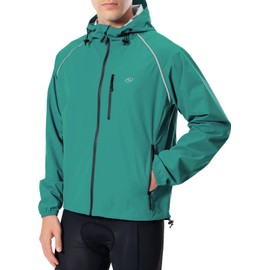 Men's Running Cycling Rain Jacket Waterproof Lightweight Biking Hiking Windbreaker Raincoat Reflective Packable Green X-Large