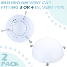 Kittmip 2 Pcs 3 in. or 4 in. Mushroom Vent Cap PVC Roof Vent Cap for Keep Out Leaves, Debris, Flying Insects, Animals Fits 3" or 4" Pipe Bolts onto Pipe(White)