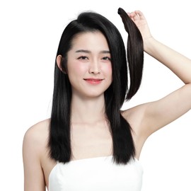 Rebecca Youth Partial Wig - 100% Human Hair | Double Clip Design for Volume and Natural Look, Natural Fluffy and Low Profile, Cleverly Covers Gray Hair | Suitable for Bangs and Crown | Lightweight and Easy to Put on and Help Shape Your Face (Brown Black, 15cm)