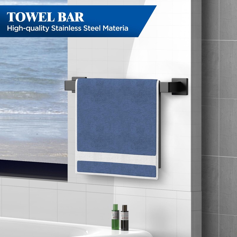 LACHILL 10-Pieces Matte Black Bathroom Accessories Set, 16 Inch Bath