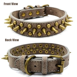 Spiked Dog Collar,Grey Studded Dog Collar for Small Medium Dogs,Adjustable Leather Dog Collars Spike Studded Puppy Collar for Dogs Cats Chihuahua Pug Pit Bull Dog