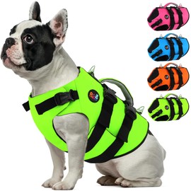 Dogcheer Dog Harness Life Jacket, High Buoyancy Neoprene Dog Life Vest for Swimming Boating, Adjustable Puppy Swim Vest Reflective Pet Float Vest for Small Medium Large Dogs - Green, XS