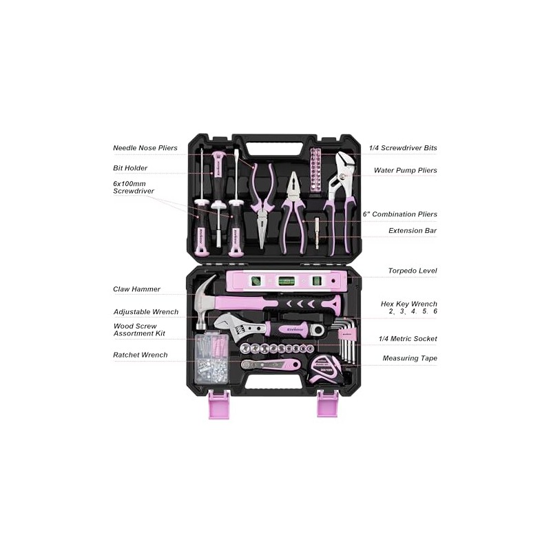 Enventor Pink Tool Kit Set for Women, 146PCS General Household