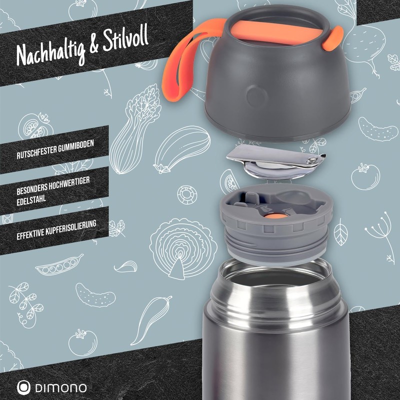 Dimono® Thermobehälter Warmhaltebehälter; Lunch-Box To-Go Lebensmittelbehälter Essensbehälter Speisegefäß aus Edelstahl