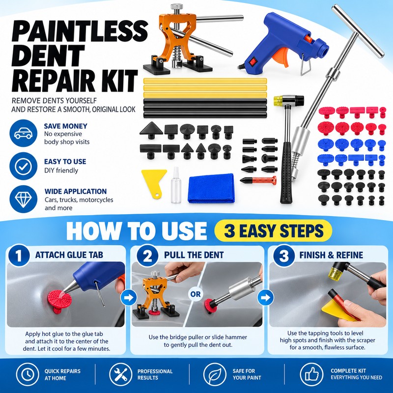 74-Piece Paintless Dent Repair Kit for Car Body Dents –