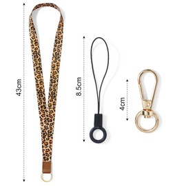Vicloon Neck Lanyard Wristlet Strap, Print Lanyard Neck Strap, Keychain ID Lanyard Neck Leather Lanyard with Metal Key Rings and Small Lanyard for ID Badge Holder Keys Phone (Leopard Print)