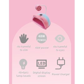 Uv Nail Lamp for Gel Polish Curing, 48W Led Uv Light for Gel Nails with Automatic Sensor, LCD Display, 3 Timer Setting, and A Rotatable External Lamp, Nail Lamp for Home(Comes with Free Gifts) Pink