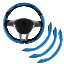Amiss Nappa Leather Steering Wheel Cover, 3PCS Segmented Steering Wheel Protector, Universal 99% Car Wheel Cover Protector (Blue)