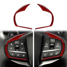 nuoozy Carbon Fiber Steering Wheel Button Frame Cover Trim Compatible with Ford Explorer 2020 2021 2022 2023 2024 Interior Accessories Red (2Pcs)