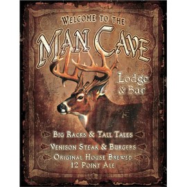 Desperate Enterprises Man Cave Lodge & Bar Tin Sign - Nostalgic Vintage Metal Wall Decor - Made in USA