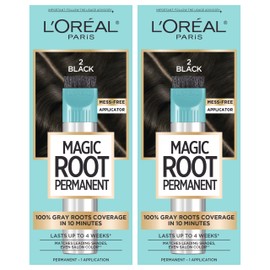 L’Oréal Paris Magic Root Permanent Hair Color, 10 Minute Hair Dye Kit to Rescue Roots with 100% Gray Hair Coverage, 2 Black, 2 Pack (Packaging May Vary)