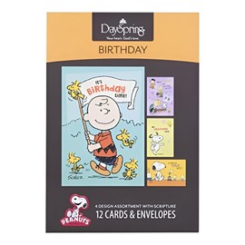 Birthday Peanuts - 4 Design Assortment with Scripture - 12 Birthday Boxed Cards & Envelopes