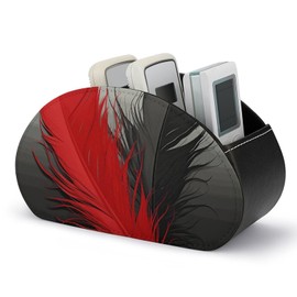 NWTRJ Red And Black Feather Remote Control Holders Pu Leather TV Remote Holder with 5 Compartments Desktop Storage Organizers Remote Caddy Box for TV Remotes/Media Controllers/Office Supplies