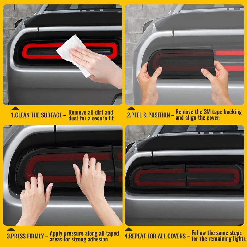 TENGBASE Smoked Tail Light Covers for Dodge Challenger 2015-2023, Black