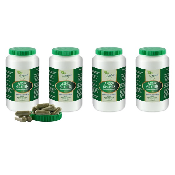 Vita Ideal Vegan® Andrographis Herb 4 x 360 Capsules Chiretta Herb Daily Serving 800 mg Chirettta Herb Pure Powder Natural, Vegetable and No Additives