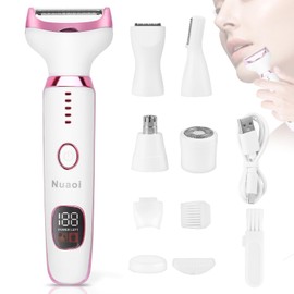 Electric Bikini Trimmer for Women - 5 in 1 Upgraded Body Face Shaver Nose Pubic Hair Trimmer Razors for Women Men Rechargeable Hair Removal Kit for Face Chin Eyebrow Arms Armpit Legs Groomer