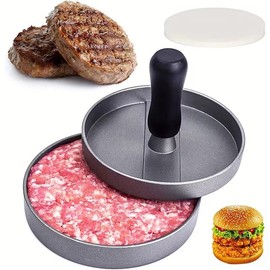 Burger Press 100 Patty Papers Set Grill Press Non-Stick Hamburger Mold with Free Wax Patty Paper Sheets Meat Beef Cheese Veggie Burger Maker for Grill Griddle BBQ (4.7Inch)