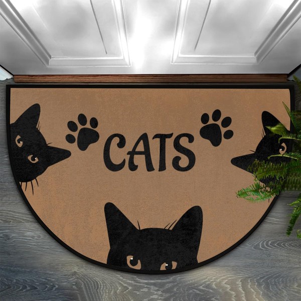lakefvgk Black Cats Half Round Door Mat, Non Slip Absorbent