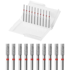 10pcs Diamond Cuticle Nail Drill Bits Set (2.5mm Flat Barrel Cuticle Bit, Fine-F)