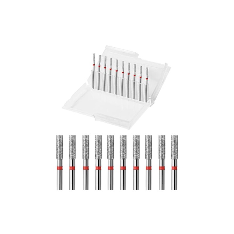 10pcs Diamond Cuticle Nail Drill Bits Set (2.5mm Flat Barrel