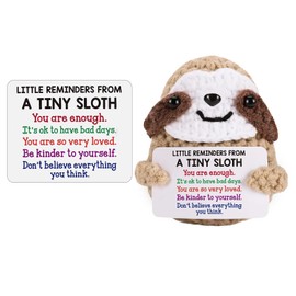 Cute Positive Sloth Gifts, Small Emotional Support Plush with Affirmation Cards, Knitted Stuff for Women, Crochet Anxiety Stress Relief Gift for Christmas Birthday Graduation Decor (Sloth 2)