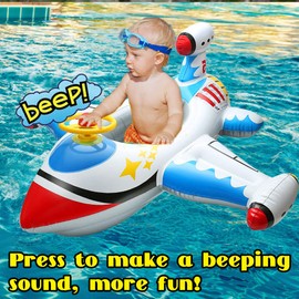 Inflatable Baby Pool Float for Age 1-4, Kids Swimming Pool Floaties Swim Ring with Safe Seat & Steering Wheel & Horn for Infant Toddlers, Summer Fun Ride-on Raft Pool Baby Beach Supplies Boys Girls